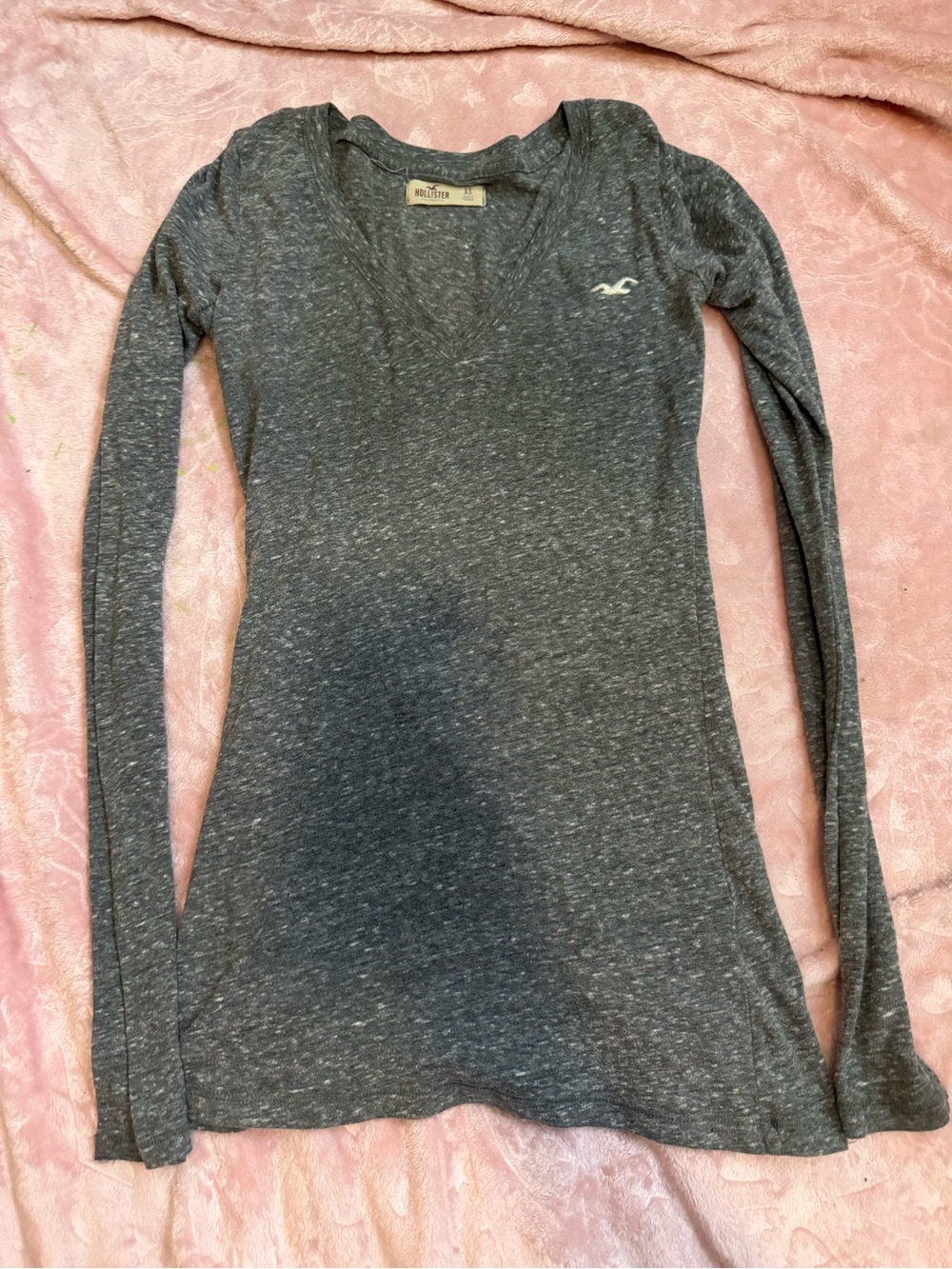 Vintage Hollister Women's Charcoal Gray V-Neck Long Sleeve Top